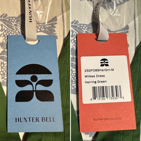 Hunter Bell Wilkes Dress Herring Green Puff Sleeve Cotton Size Medium NWT - Picture 9 of 17